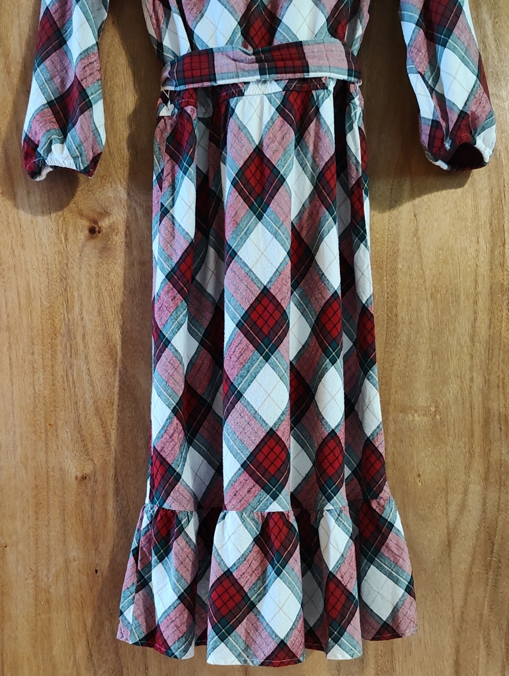 Gymboree Womens Dress Plaid Flannel Red Green Bias Cut Ruffle Christmas Cotton L - Picture 8 of 9